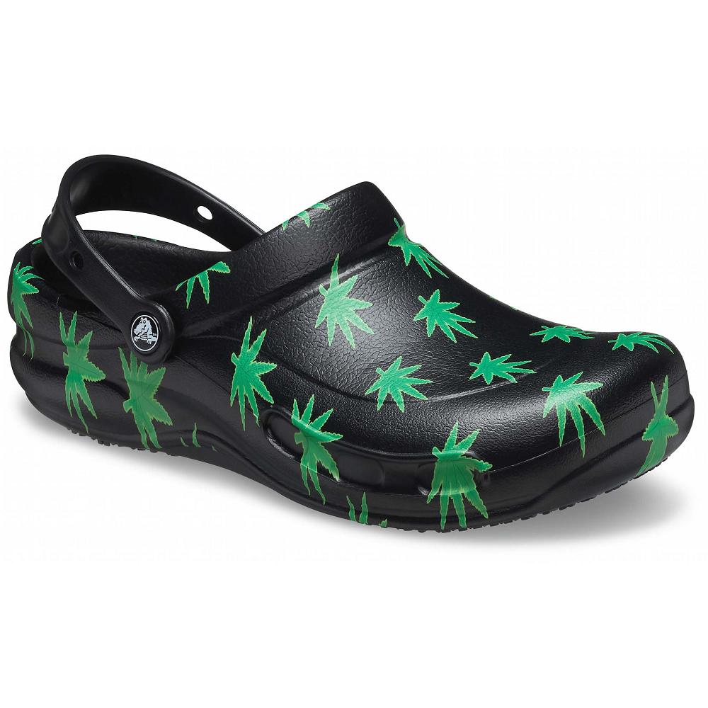 Black / Green Men's Crocs Bistro Graphic Clog Shoes | NZ 0651QMAZ